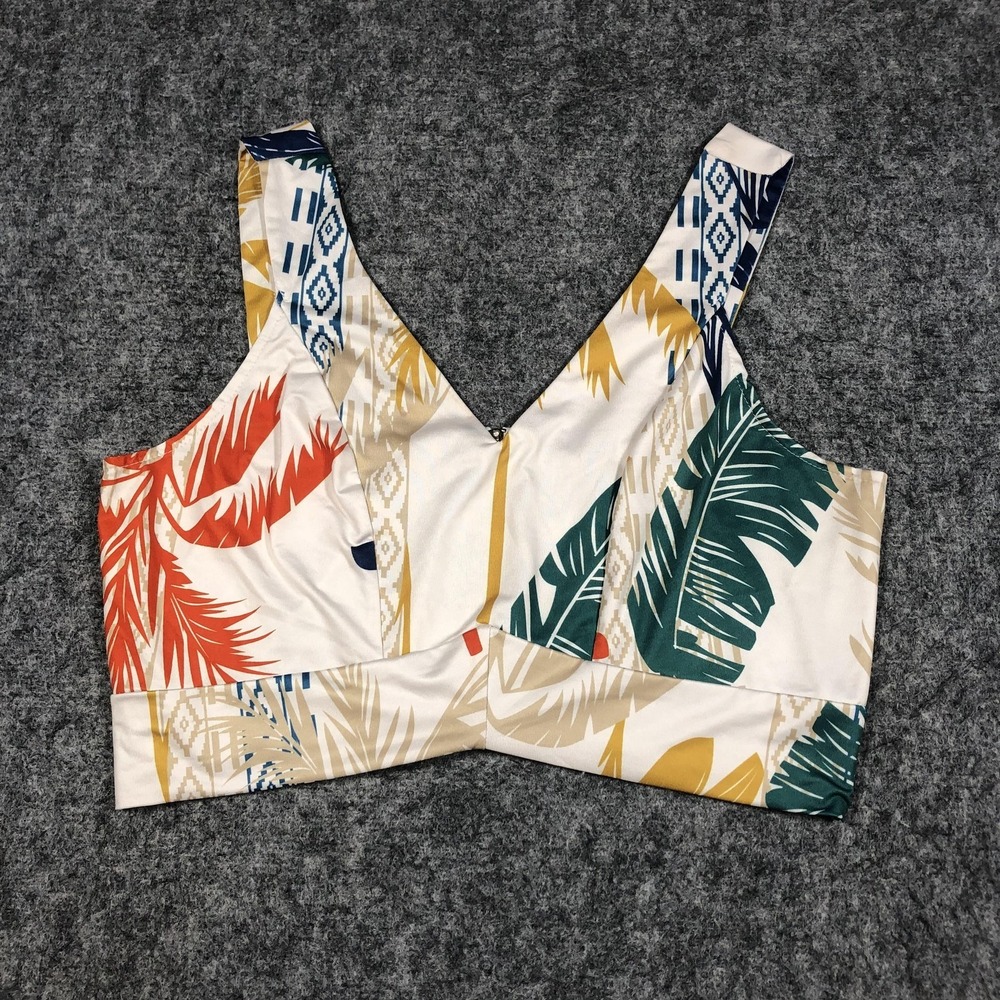 ChicMe Tank Top Womens XL Multicolor Tropical Satin V Neck Cropped Zip Back